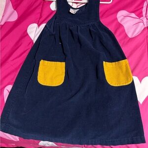 Hanna Andersson Navy Blue Dress with Yellow Pockets